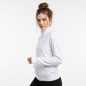 ISAAC MIZRAHI Terry Sweater W’s S White Full Zip Stand Up Collar Long Sleeve Top